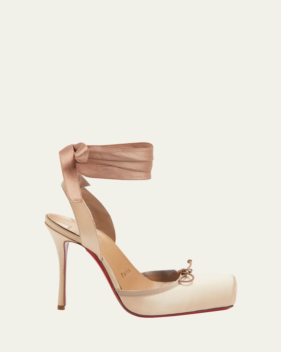 Cassia Silk Ankle-Tie Red Sole Pumps